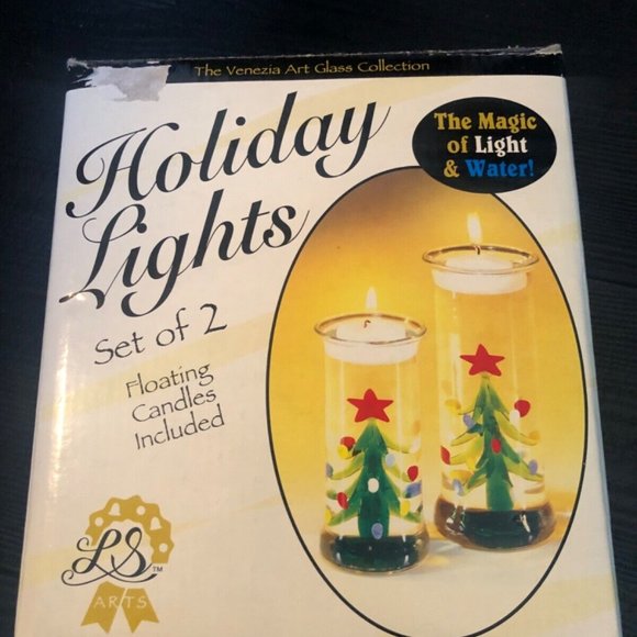 Vintage LS Arts Christmas Tree Venezia Art‎ Glass Floating Candle Holders NEW - Picture 7 of 7